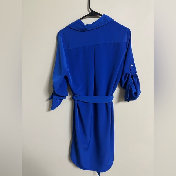 Calvin Klein Cobalt Blue Size 10 Belted Roll Tab Sleeves Long Or Short - Picture 2 of 8